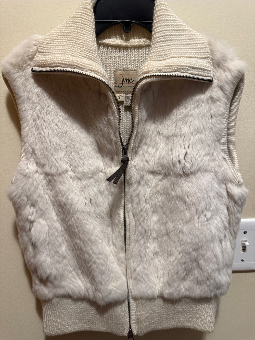 June Genuine Rabbit Fur Cream Zip Vest
